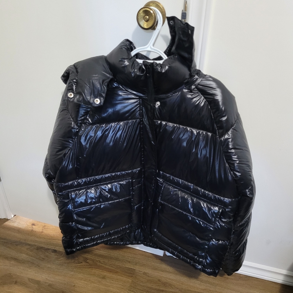 NO BOUNDARIES PUFFER JACKET WOMEN'S LARGE SHINY BLACK NEW